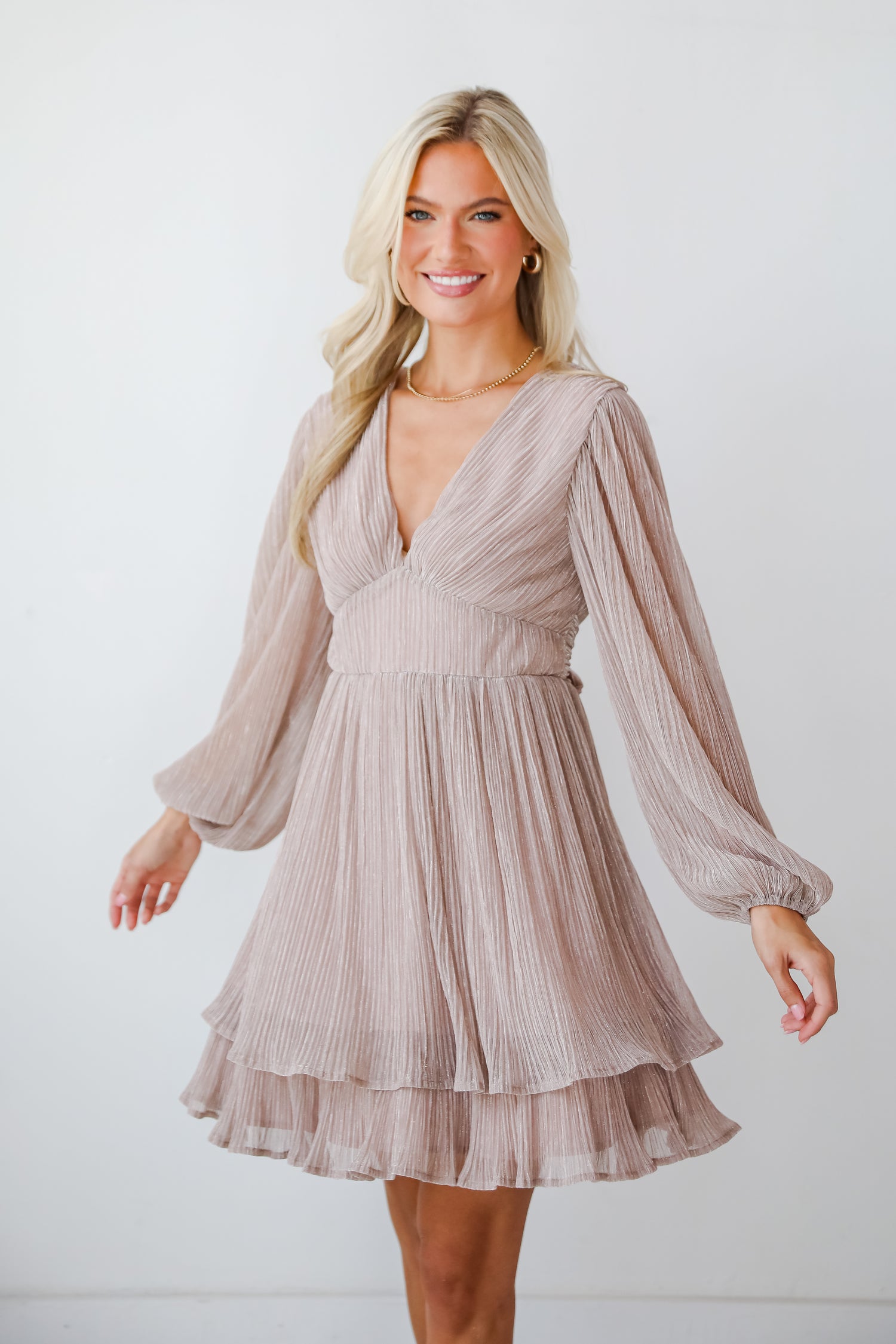 Celebrated Shine Lavender Metallic Mini Dress