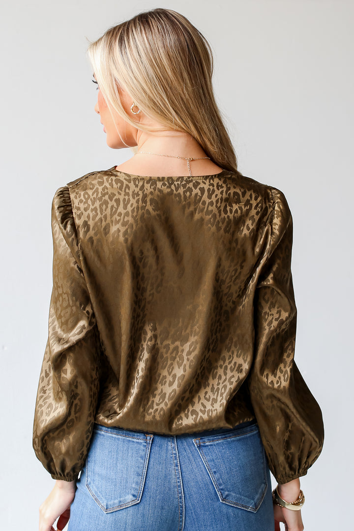 Olive Leopard Surplice Blouse back view