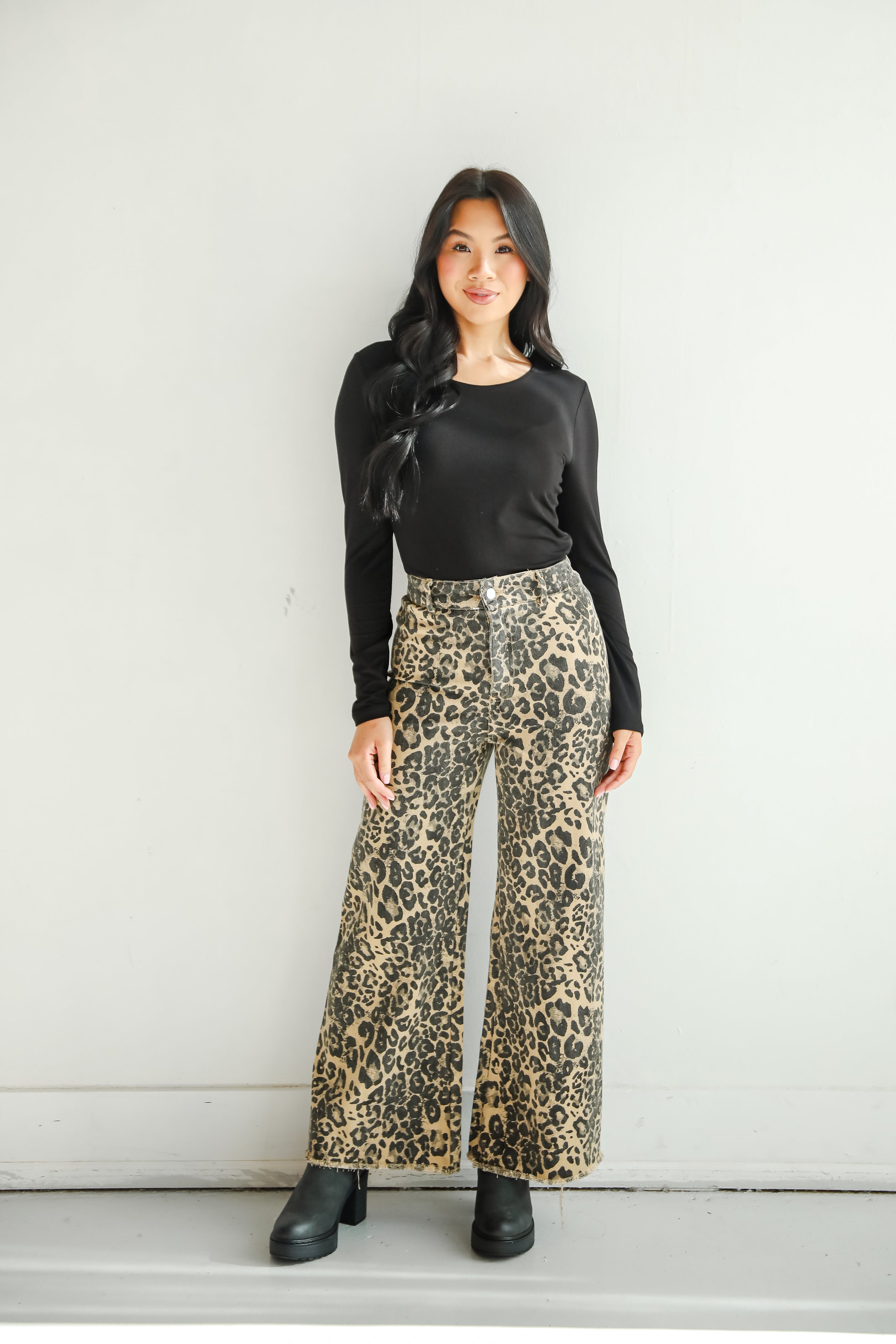 Poised Curation Leopard Wide Leg Jeans