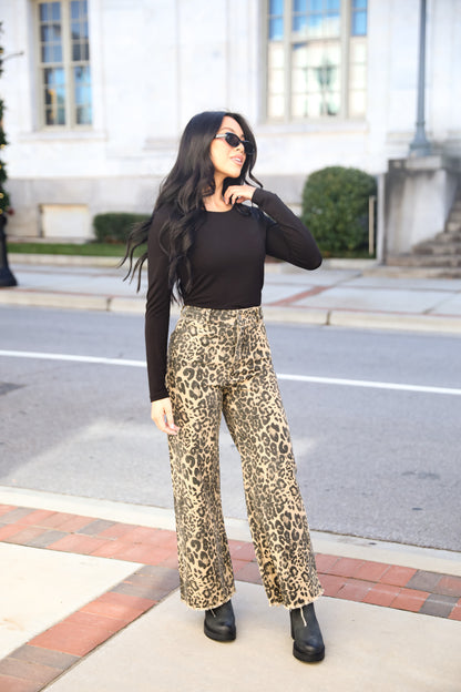 Poised Curation Leopard Wide Leg Jeans