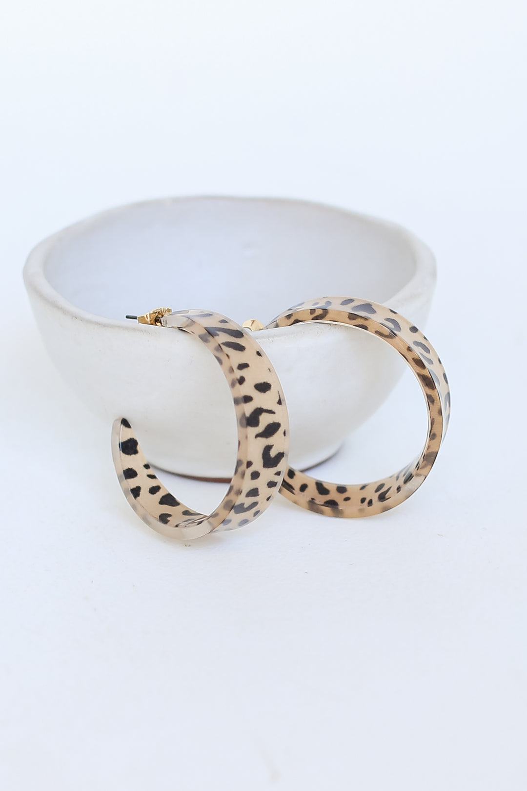 tan Acrylic Leopard Hoop Earrings flat lay