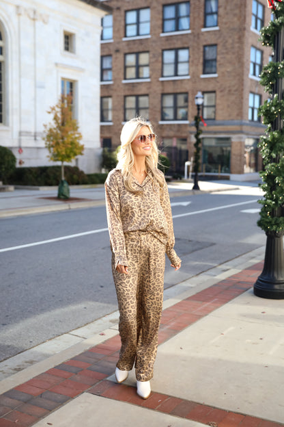 Wildly Poised Leopard Metallic Button-Up Blouse