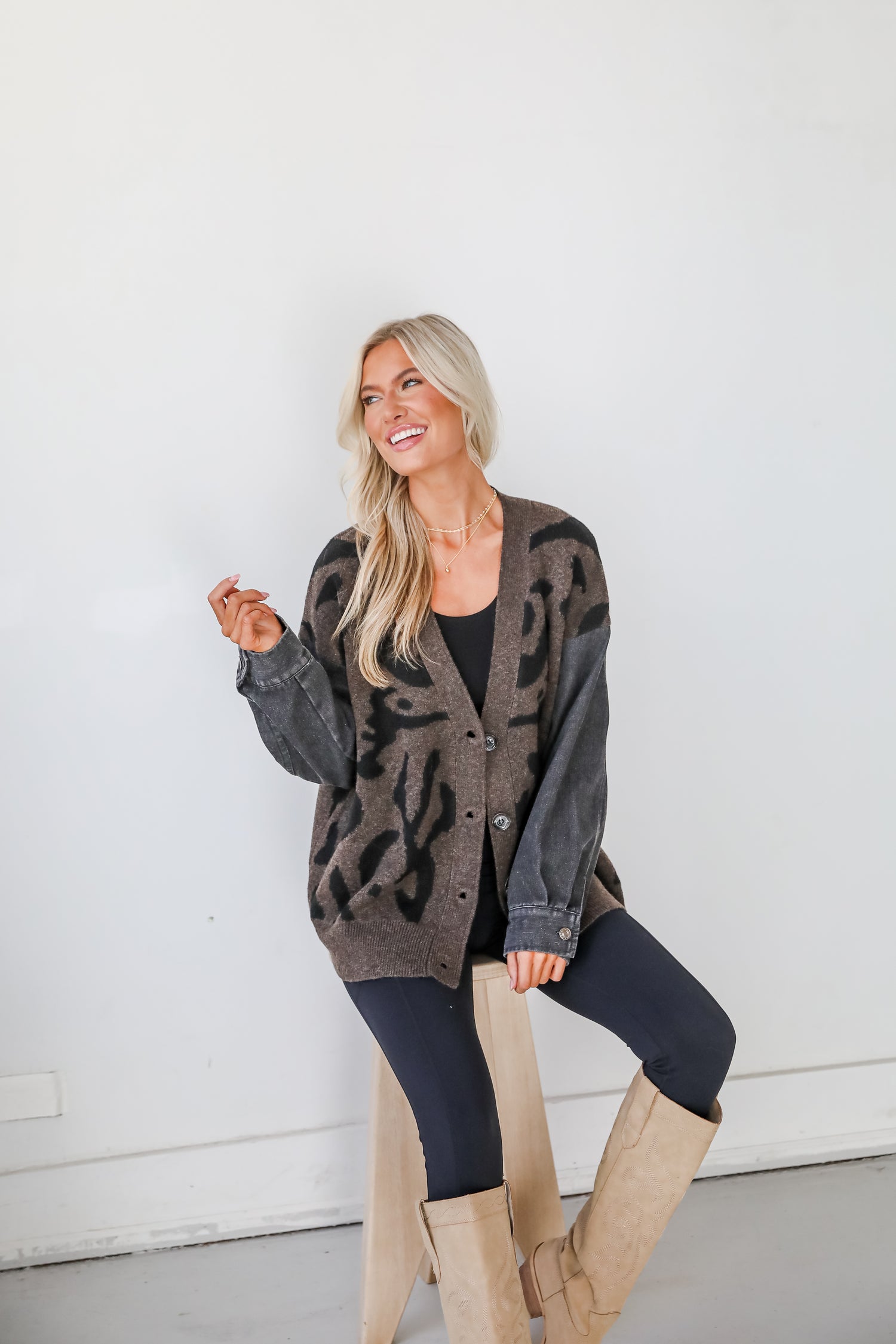 Notable Trendsetter Brown Leopard Sweater Cardigan