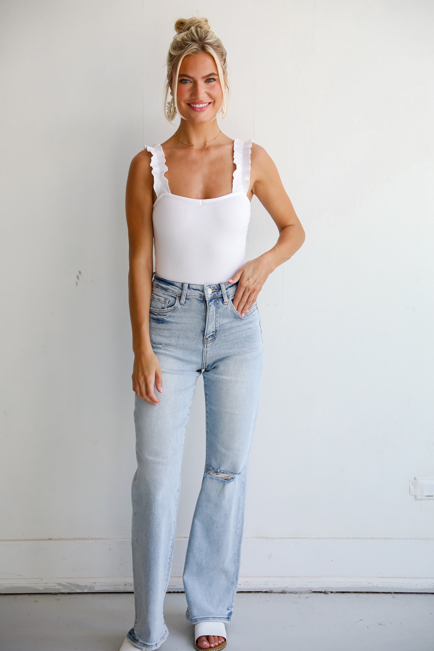 Crystal Light Wash 90s Vintage Super High Rise Straight Leg Jeans