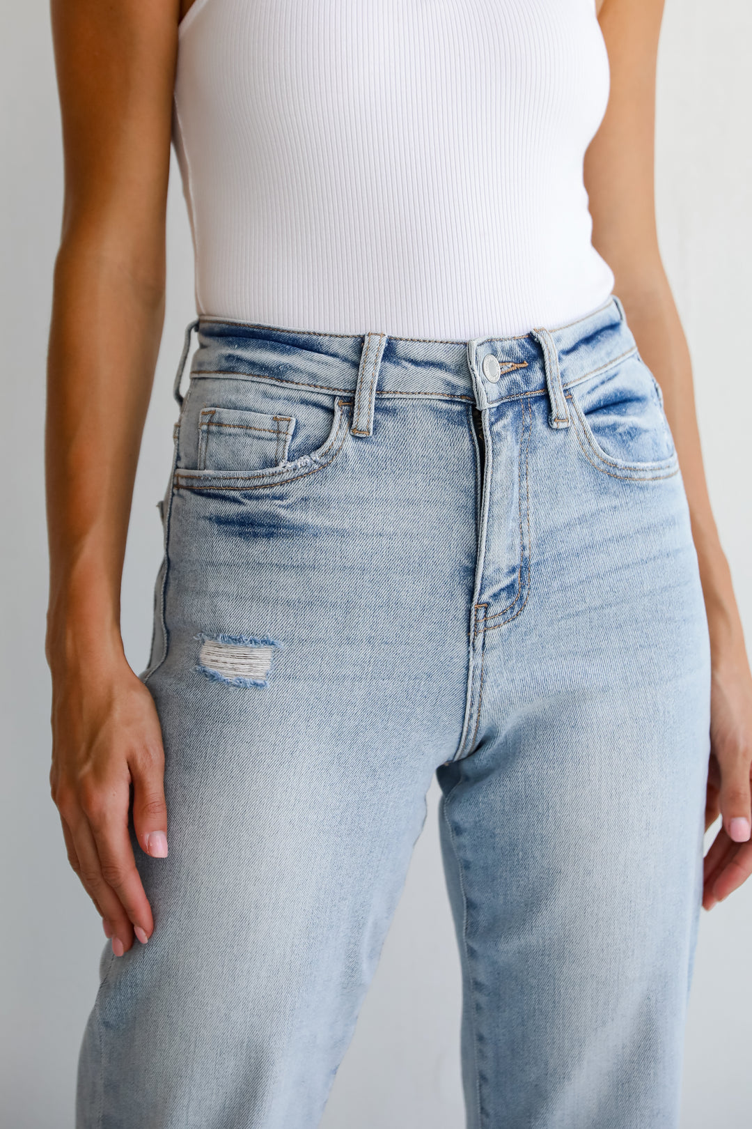 Crystal Light Wash 90s Vintage Super High Rise Straight Leg Jeans