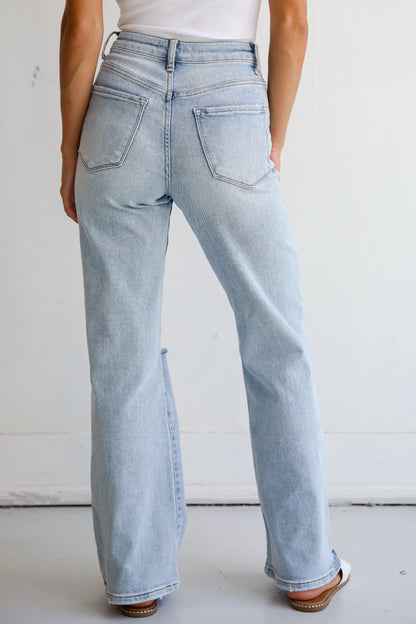 Crystal Light Wash 90s Vintage Super High Rise Straight Leg Jeans