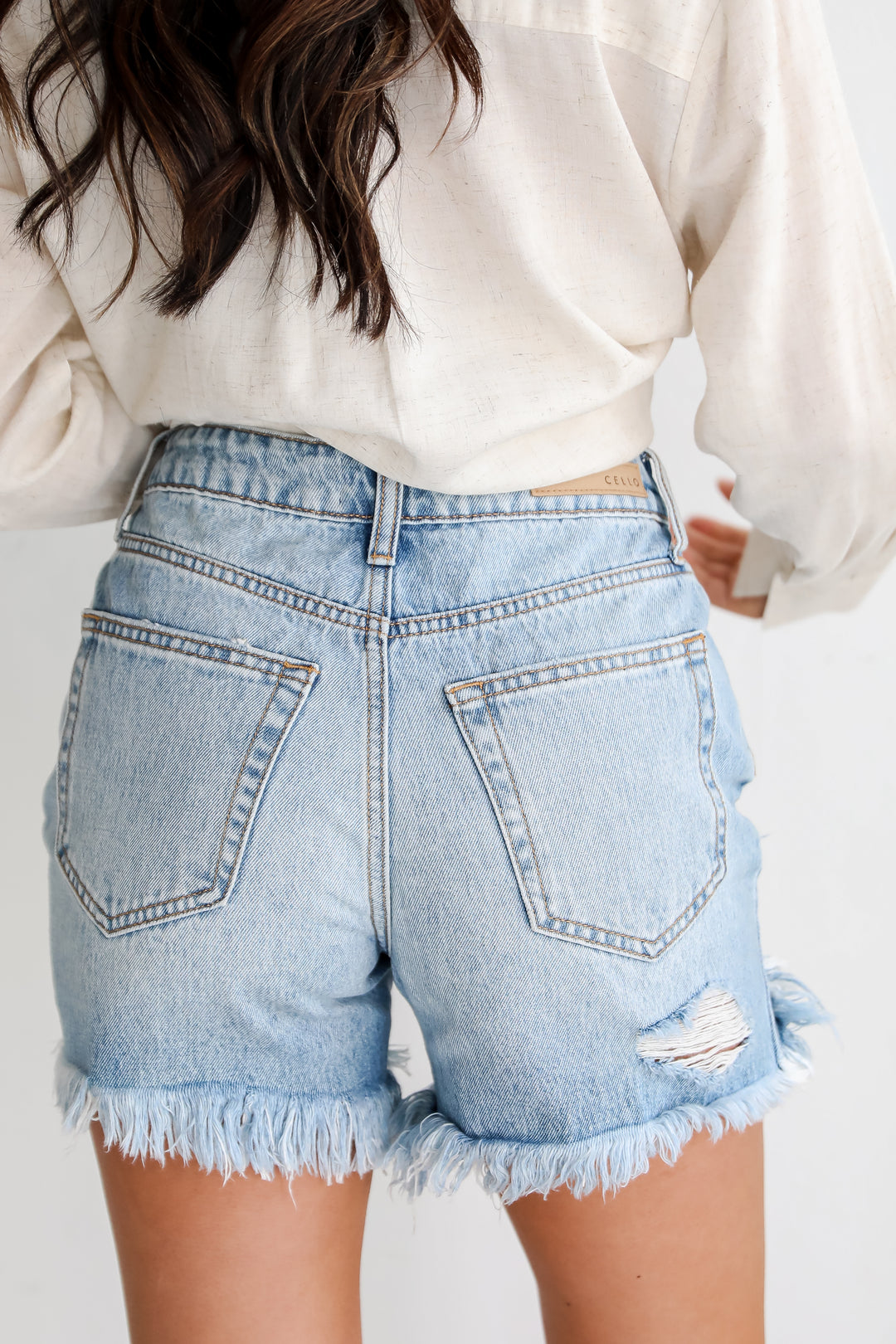 cute Light Wash Distressed Denim Shorts