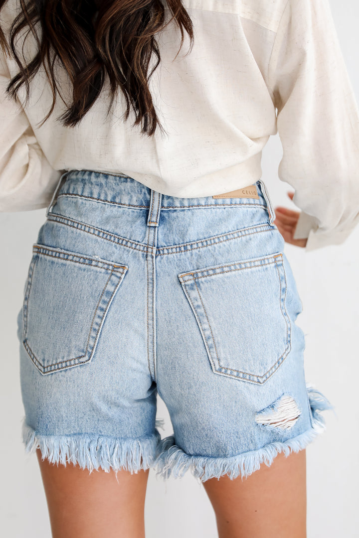 cute Light Wash Distressed Denim Shorts