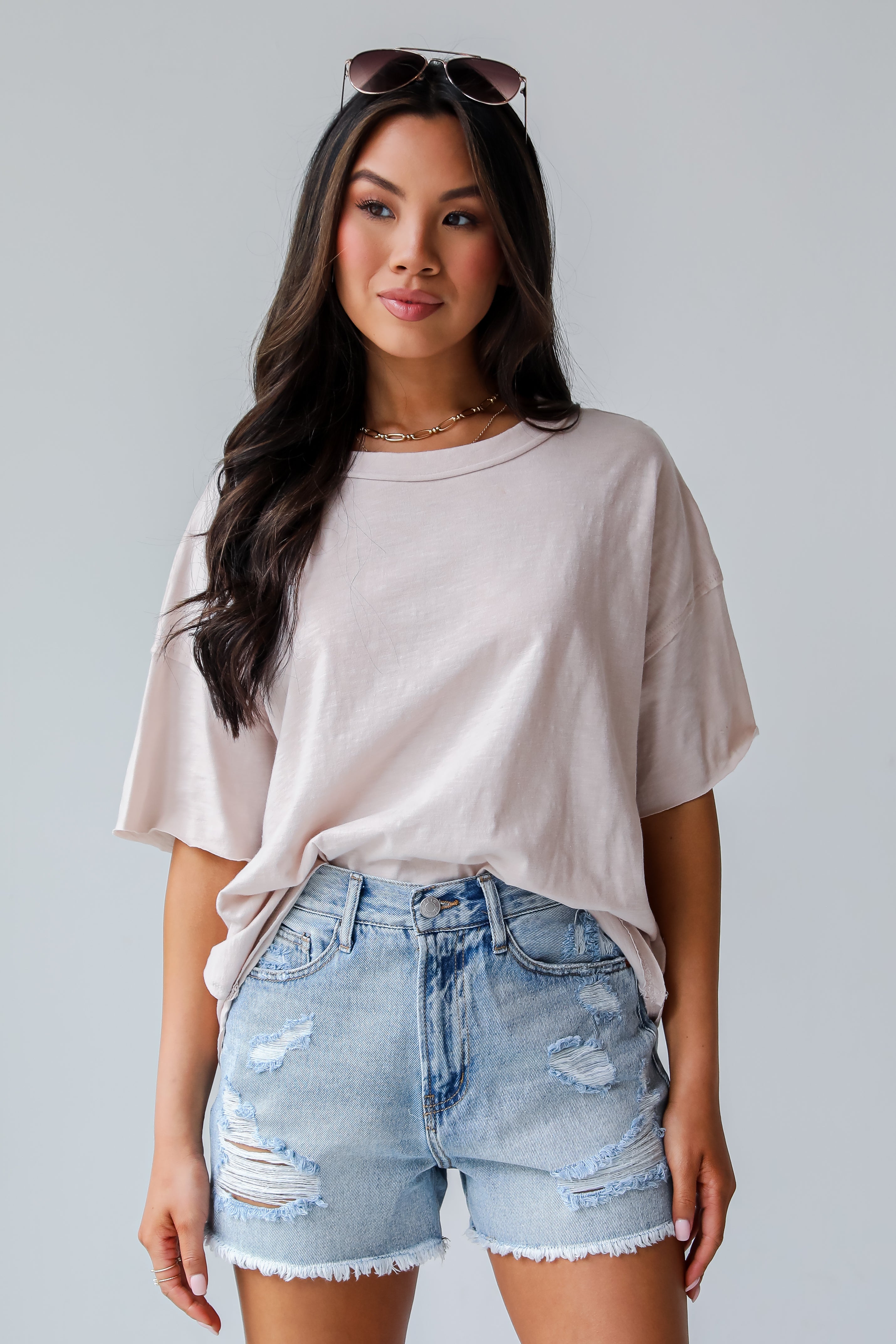 Eliana Light Wash Distressed Denim Shorts