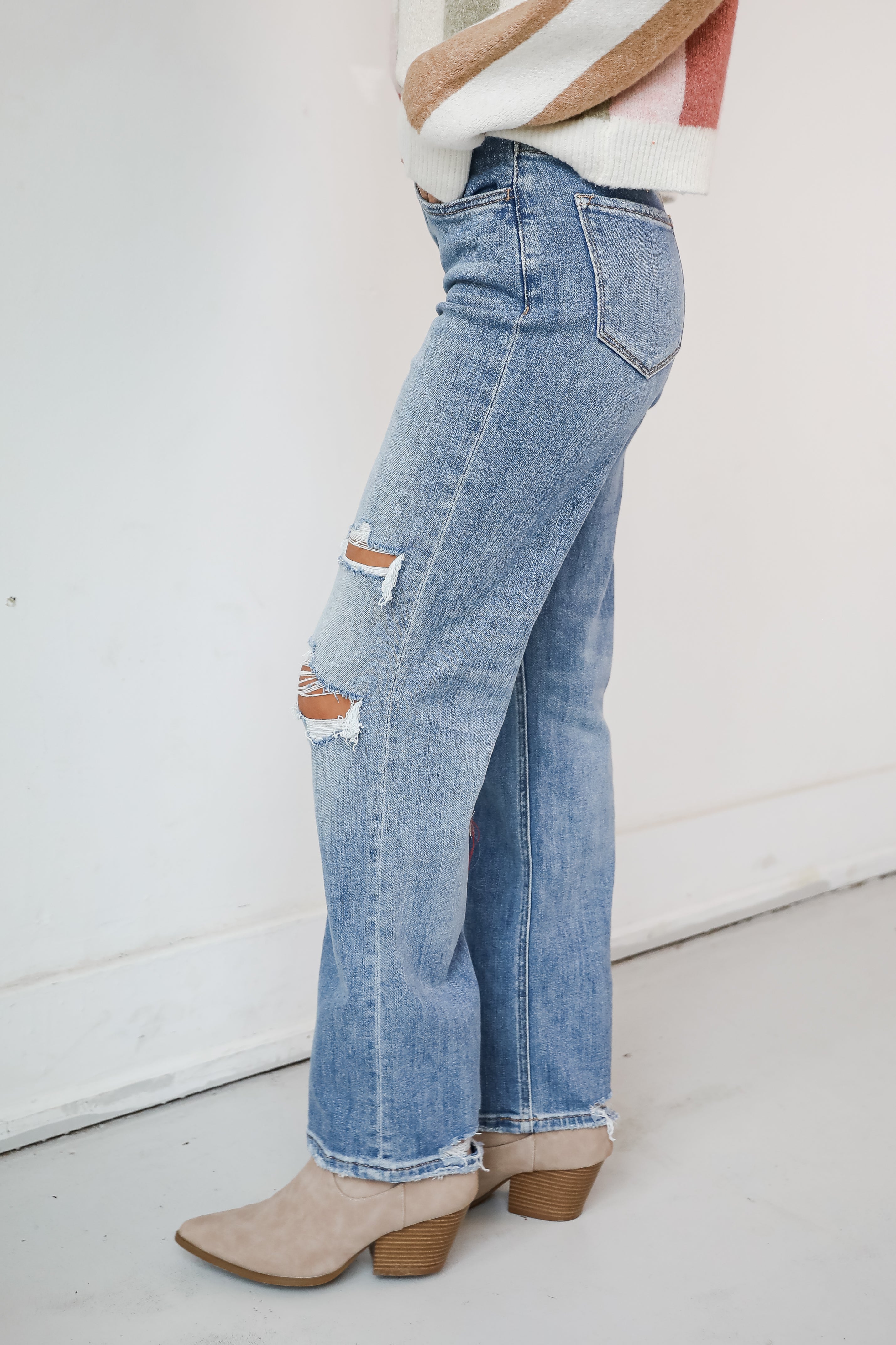 Kendall Light Wash High-Rise Distressed Dad Jeans