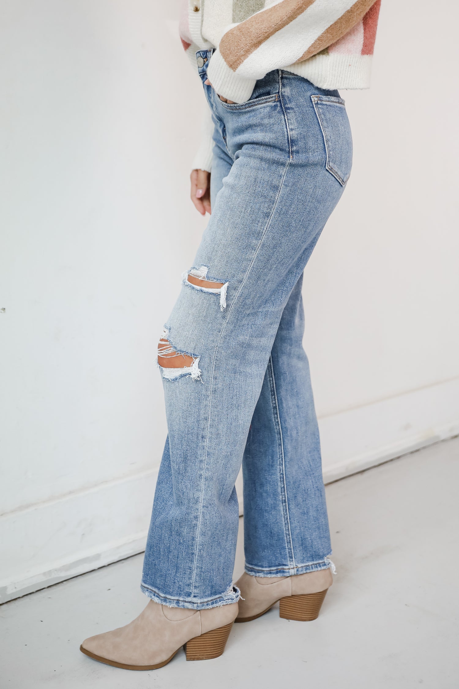 Kendall Light Wash High-Rise Distressed Dad Jeans