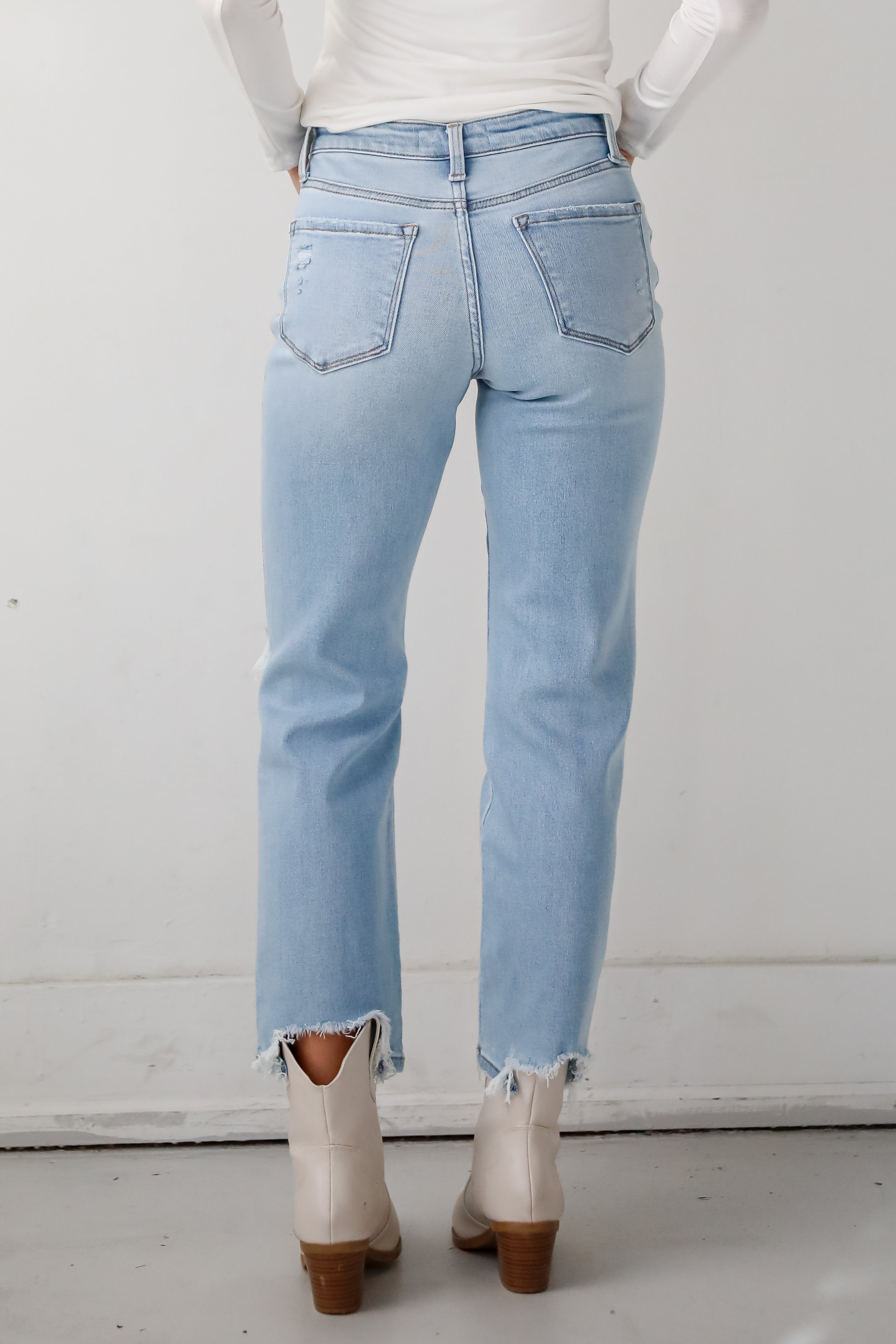 Lindsey Light Wash High Rise Distressed Straight Leg Jeans