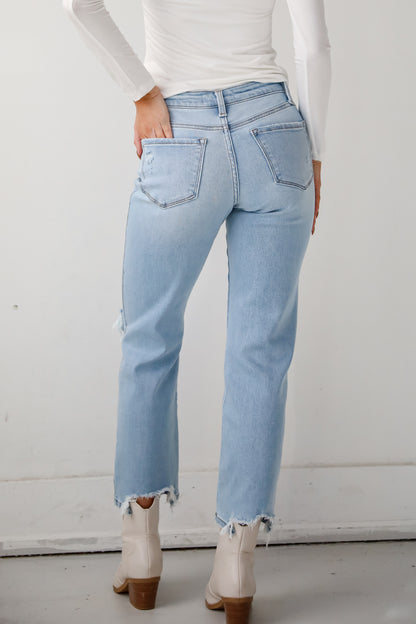 Lindsey Light Wash High Rise Distressed Straight Leg Jeans