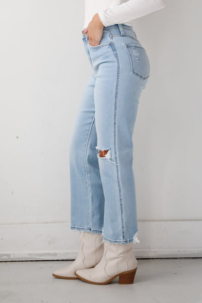 Lindsey Light Wash High Rise Distressed Straight Leg Jeans