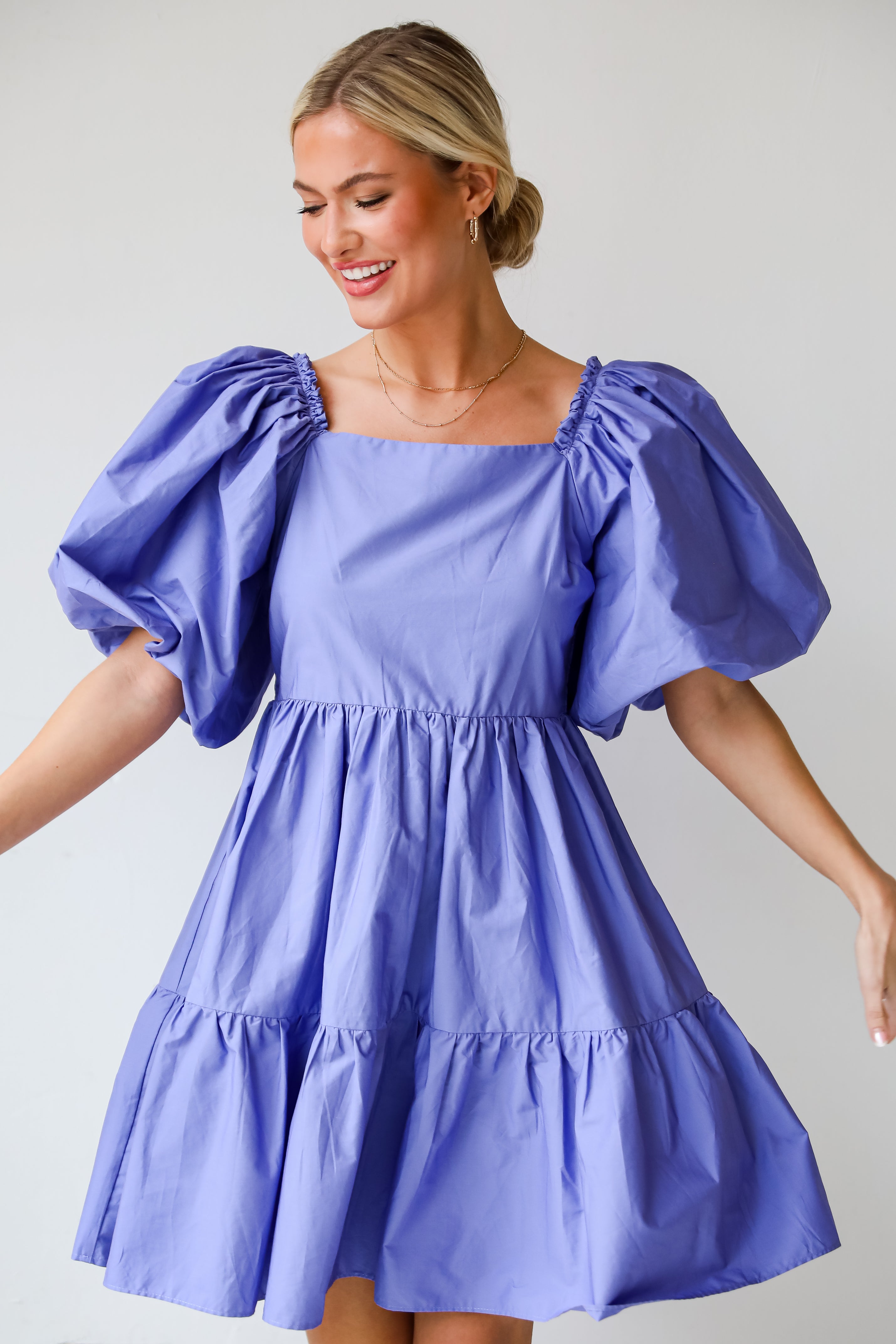 Lilac Puff Sleeve Babydoll Mini Dress. dress boutiques Easter dress. cute women&