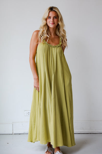 Pleasantly Perfect Lime Linen Maxi Dress