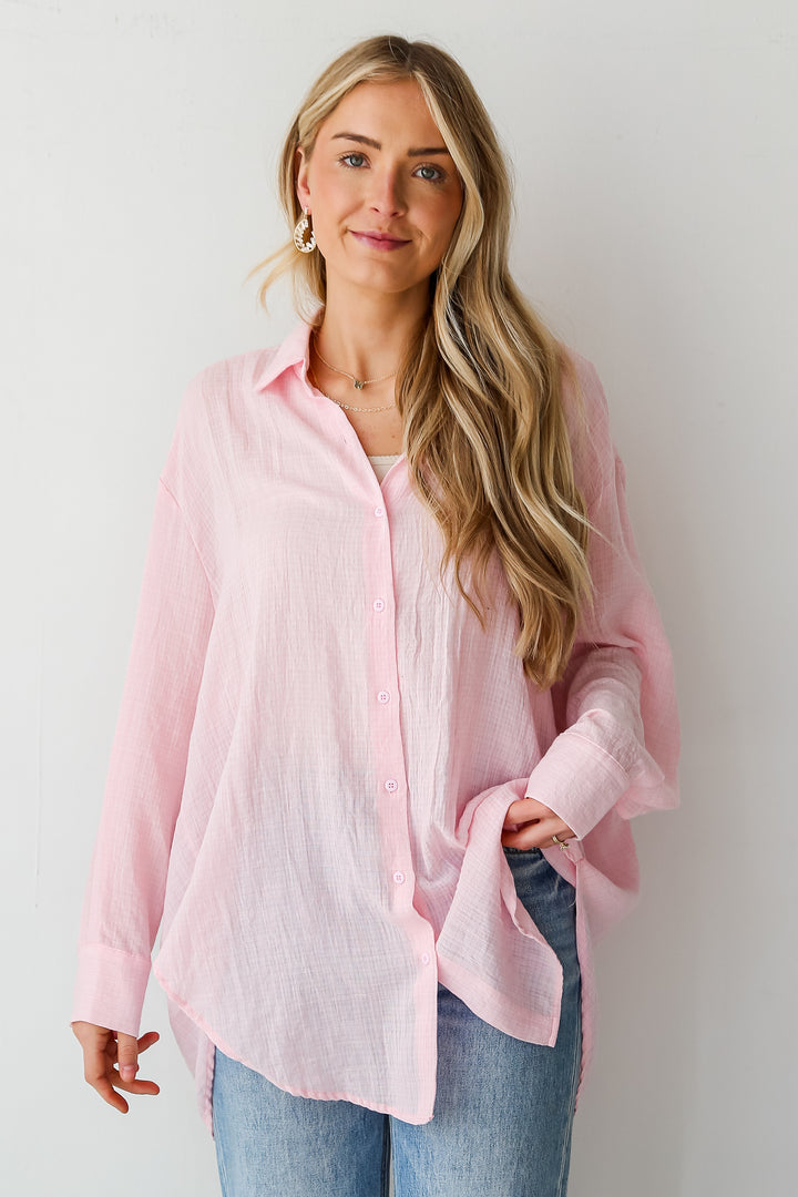 blush Oversized Button-Up Blouse