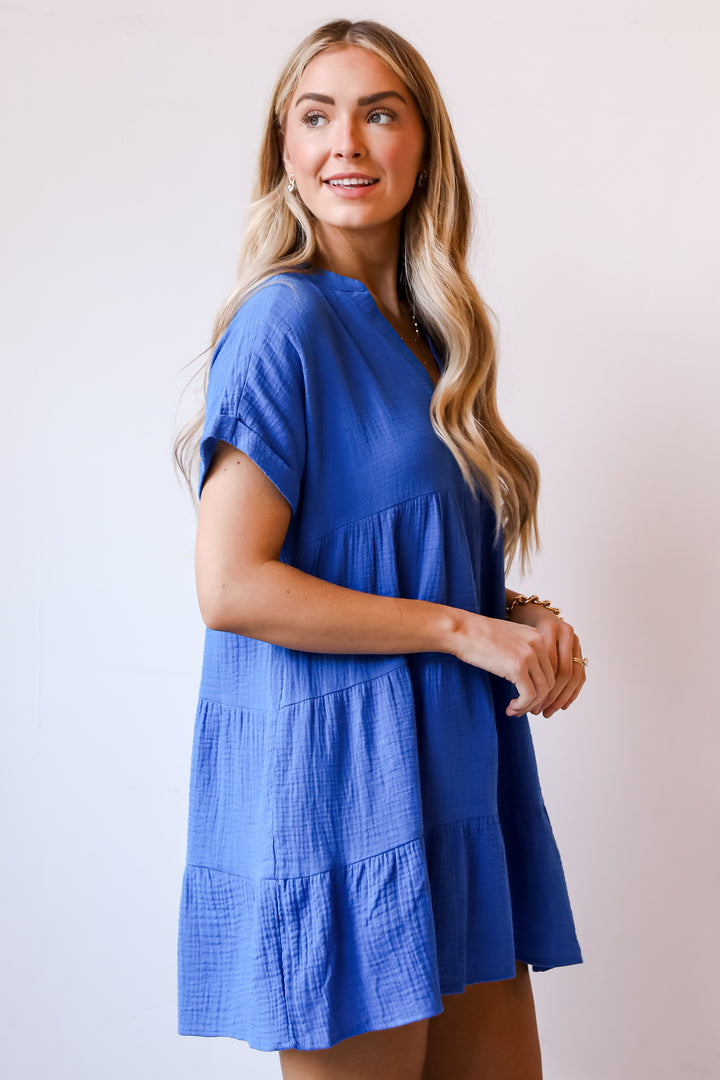 Blissful Oasis Linen Babydoll Mini Dress cute blue dresses