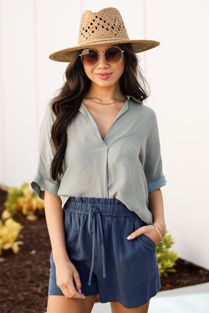 navy blue Linen Shorts