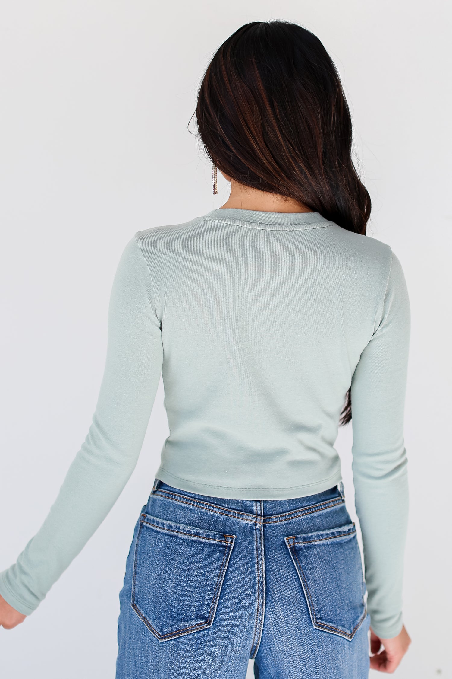 sage Long Sleeve Crop Top back view