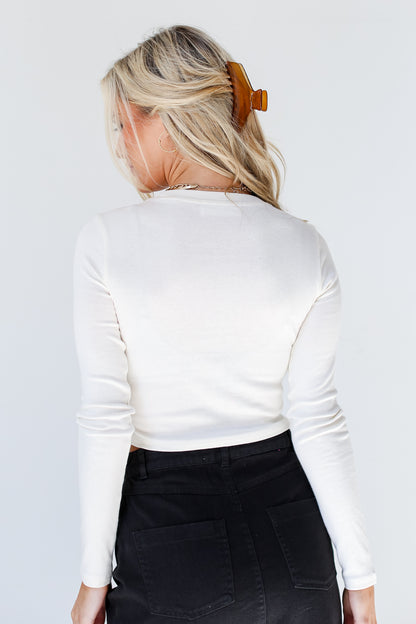 cream Long Sleeve Crop Top back view