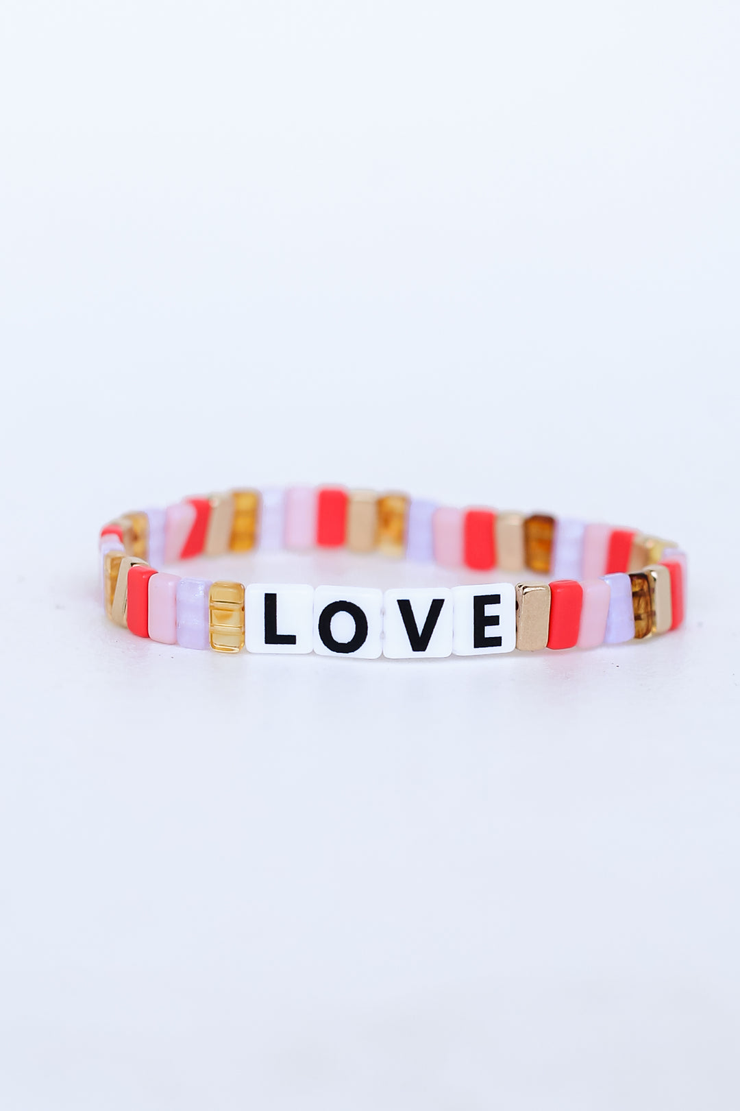 Beaded Love Bracelet flat lay