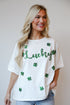 White Sequin "Lucky" Four Leaf Clover Tee