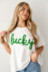 white "Lucky" Metallic Letter Tee