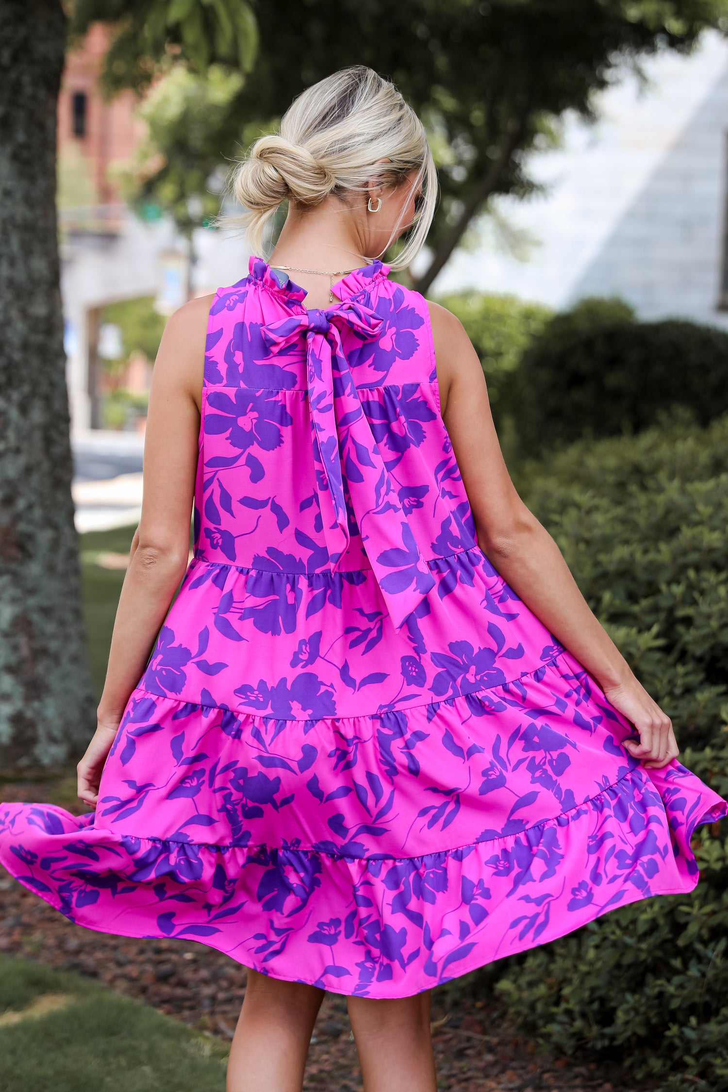 Fancy Sweetness Magenta Floral Tiered Mini Dress