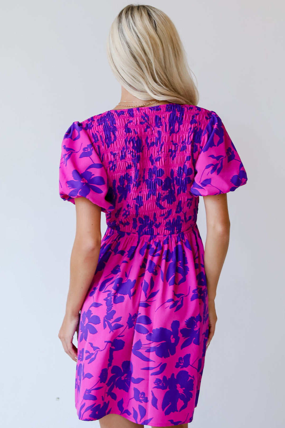 Fancy Sweetness Magenta Floral Puff Sleeve Mini Dress