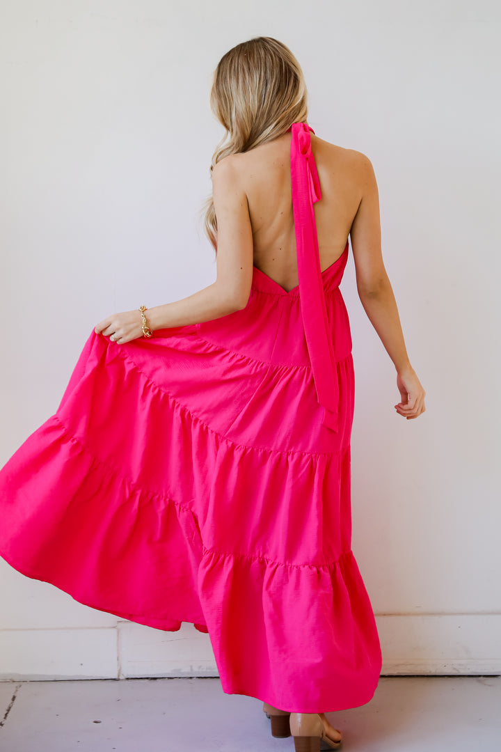 Magenta Tiered Halter Maxi Dress for women