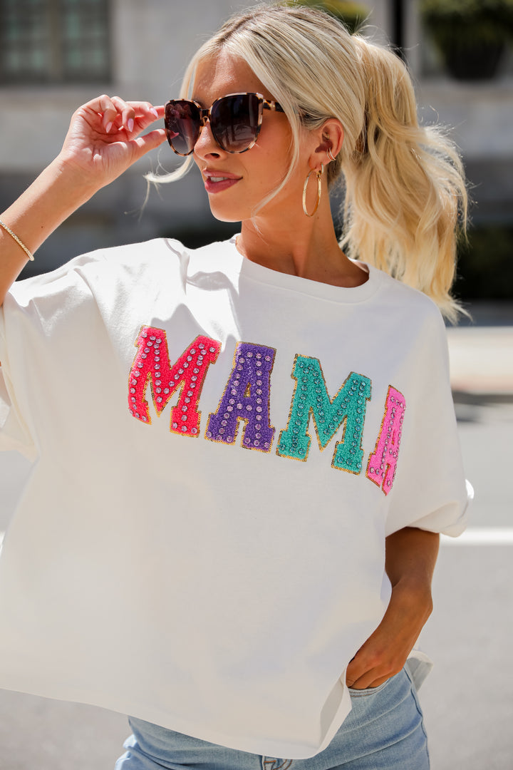 Mama Rhinestone Letter Tee