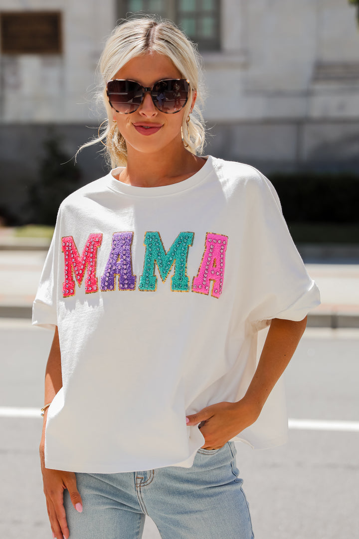 Mama Rhinestone Letter Tee