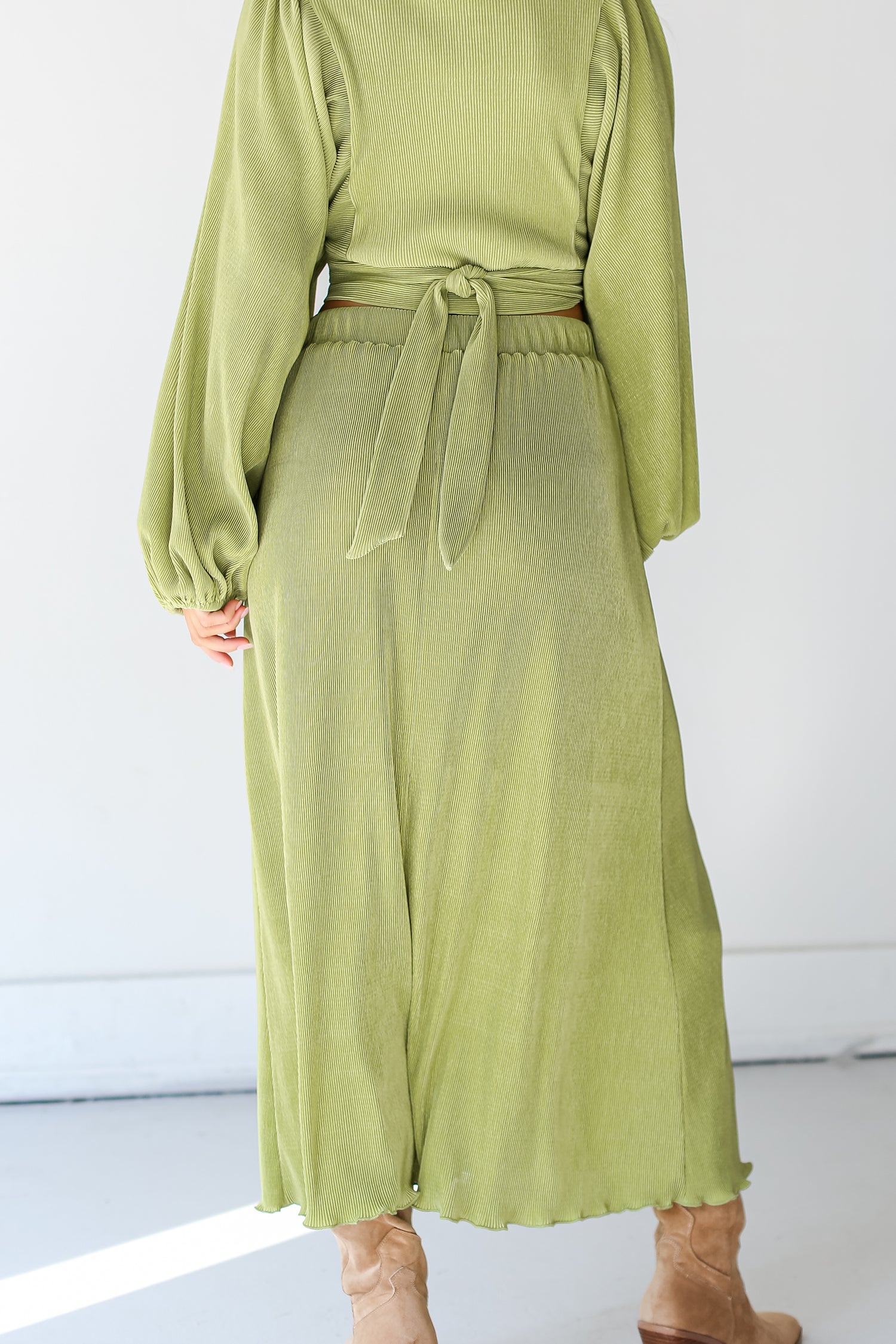 green Plisse Maxi Skirt back view