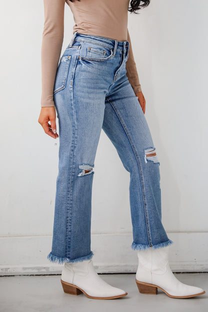 Emily Medium Wash High Rise Distressed Straight Leg Jeans