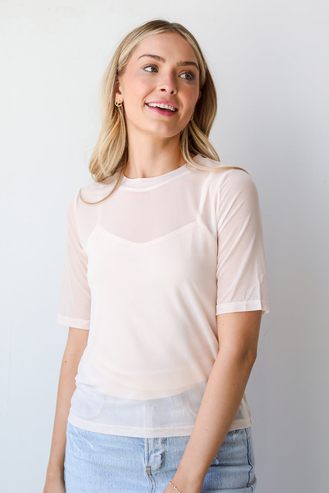 cream Mesh Top for women