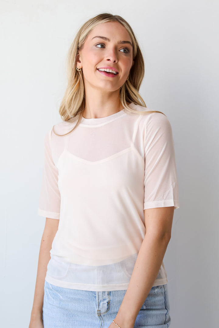 cream Mesh Top for women