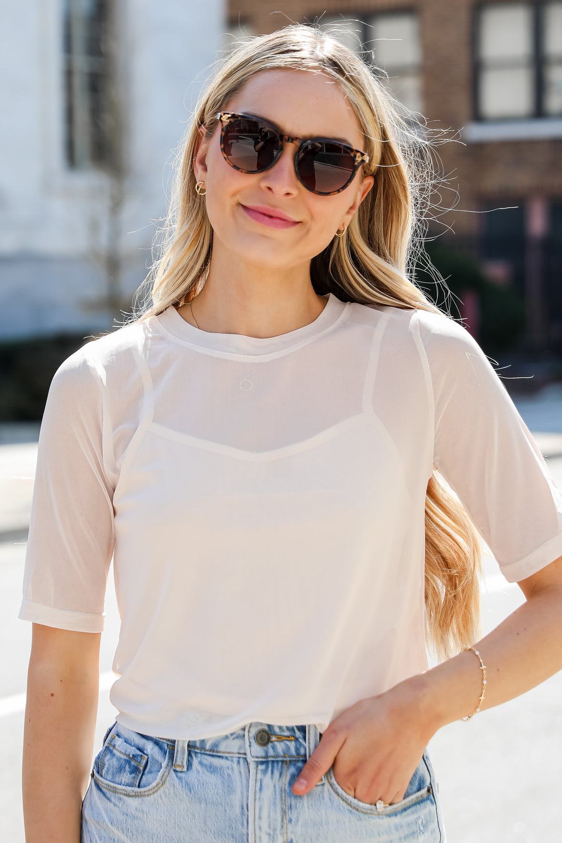 trendy ivory Mesh Top