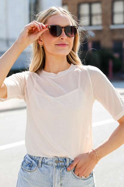 ivory Mesh Top