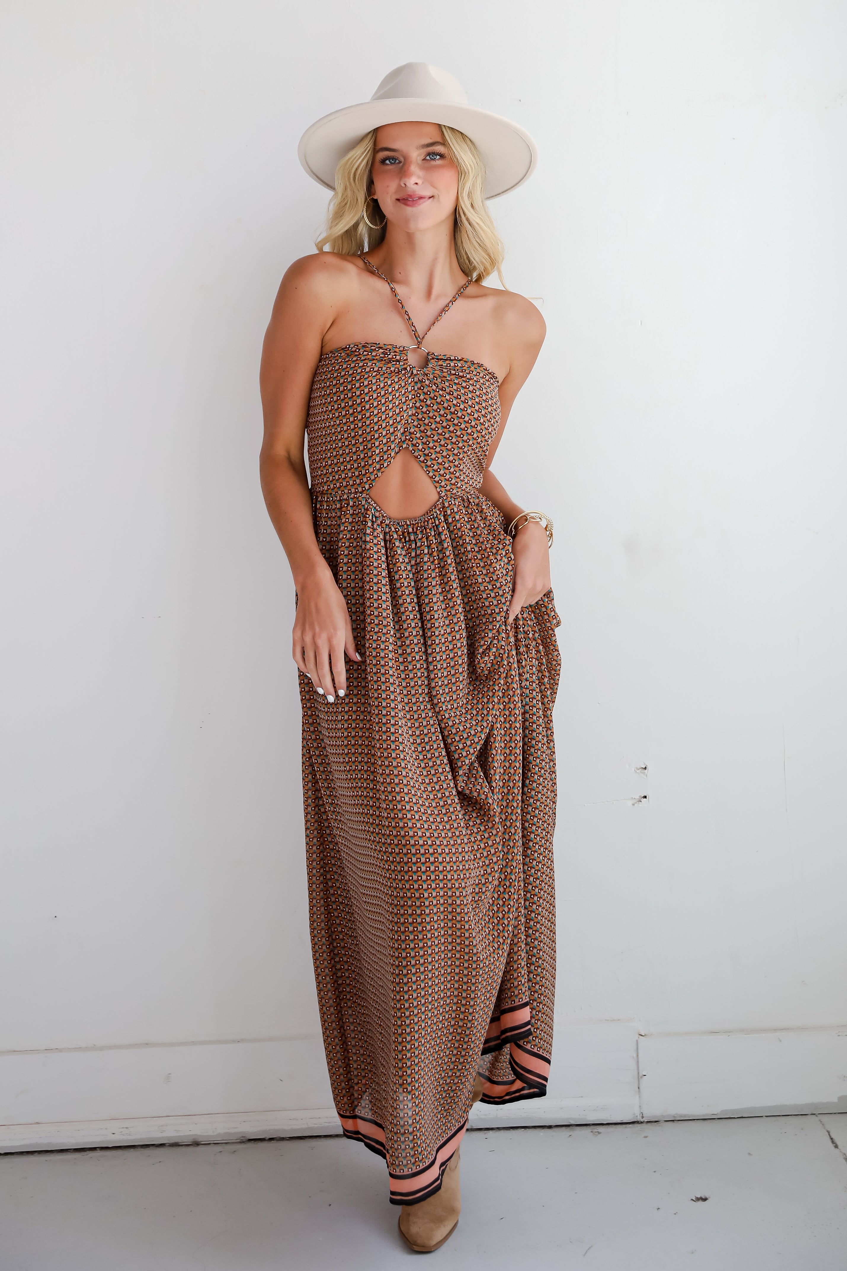 Exceptional Fate Mocha Maxi Dress