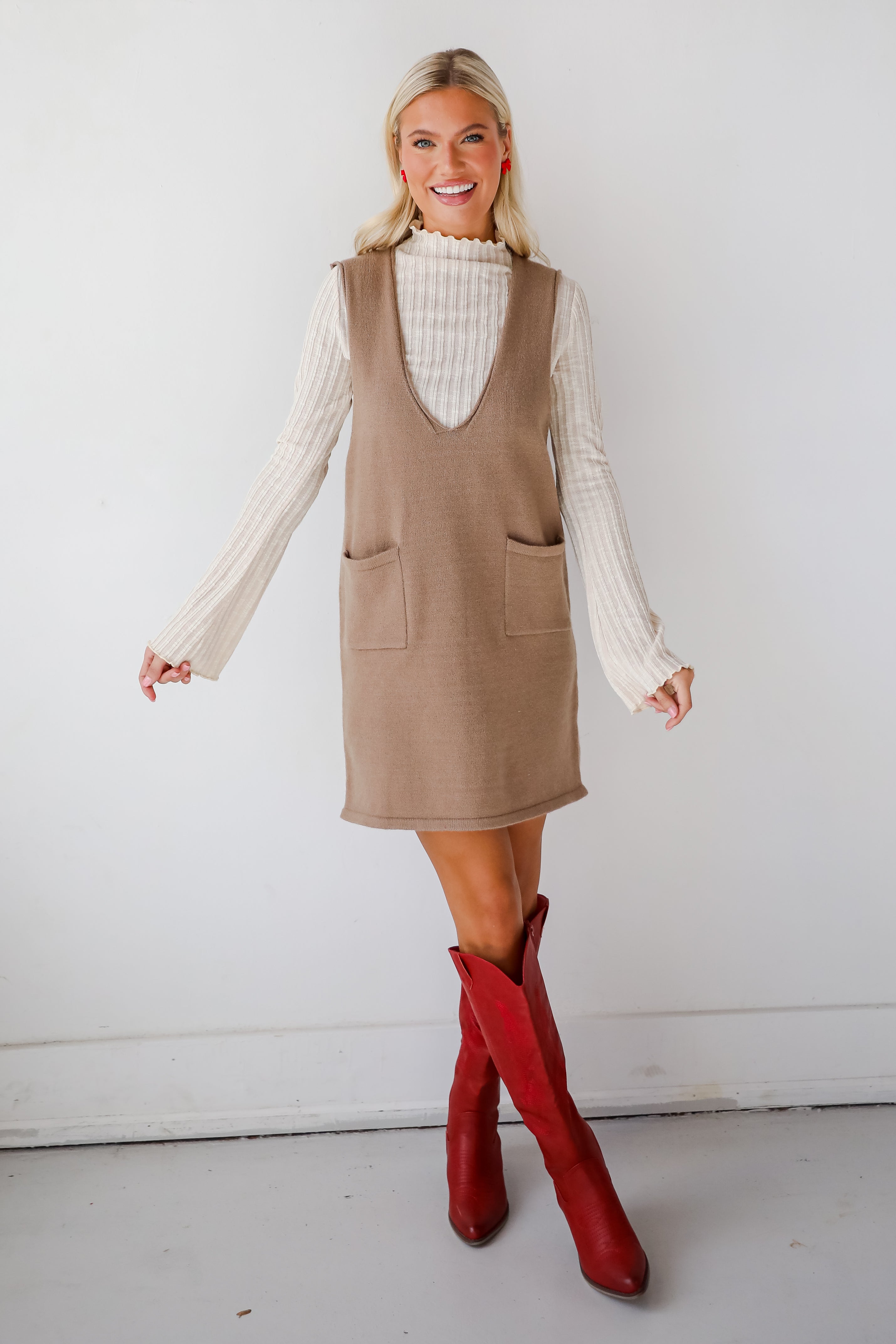 Perfect Outcome Mocha Mini Sweater Dress