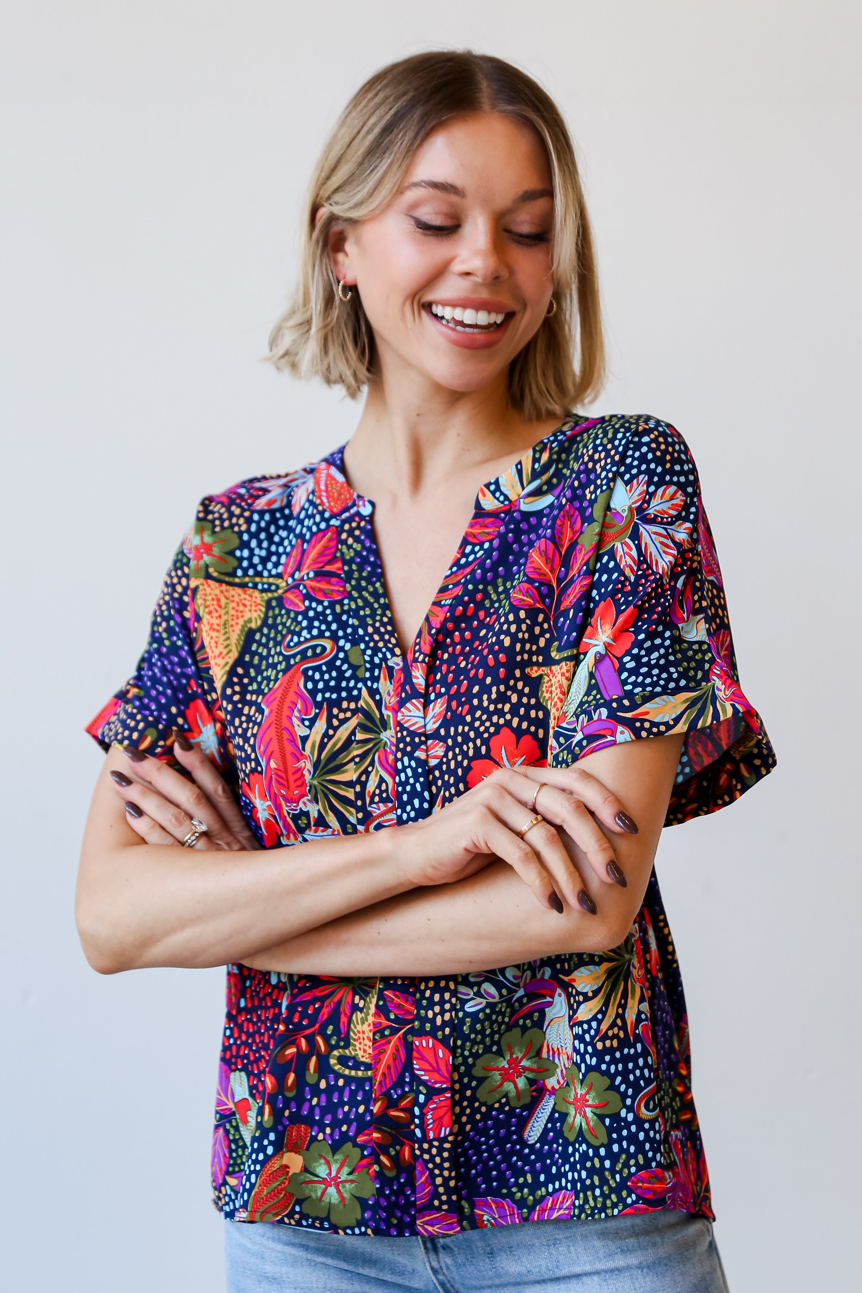 cute navy Jungle Blouse