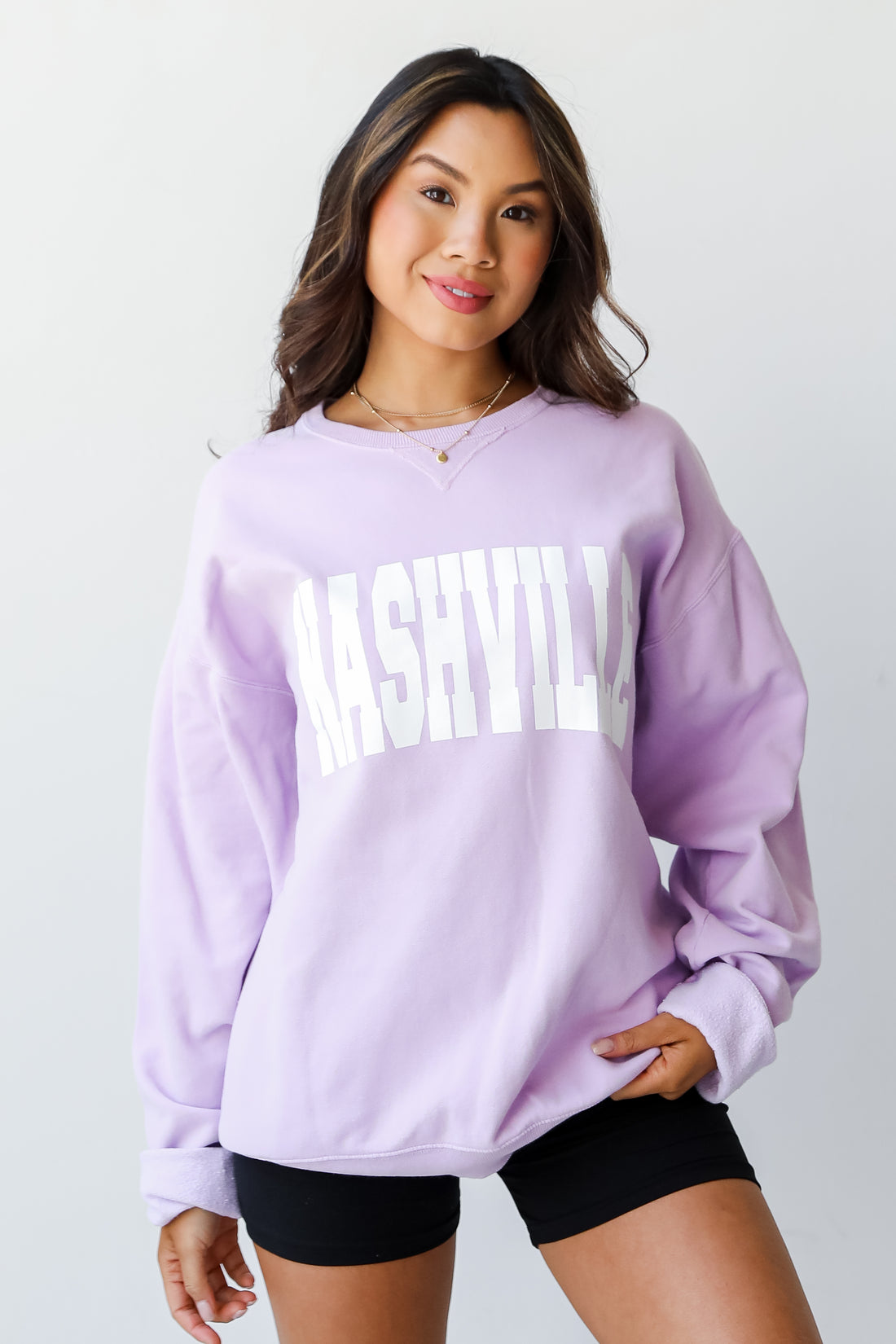 Lavender Nashville Pullover on model