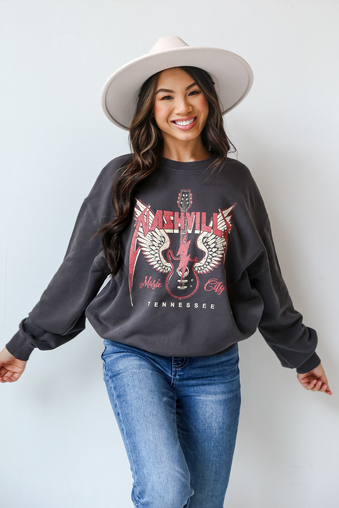 Black Nashville Tennessee Music City Sweatshirt front view