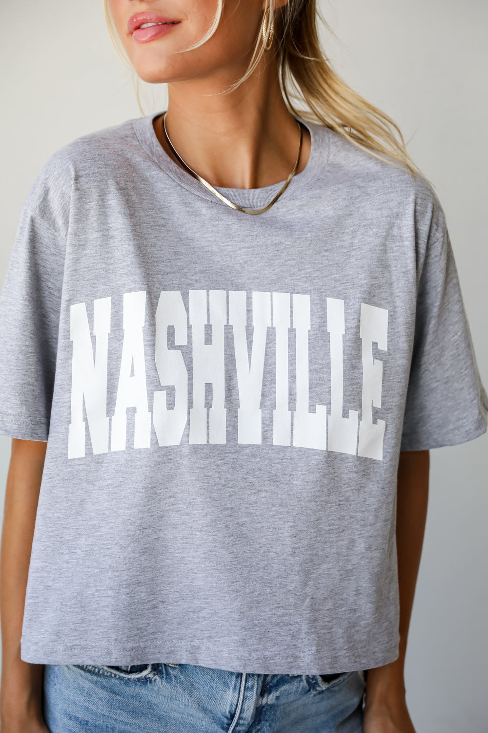 Heather Grey Nashville Cropped Block Letter Tee