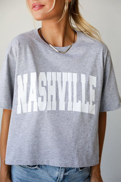 Heather Grey Nashville Cropped Block Letter Tee