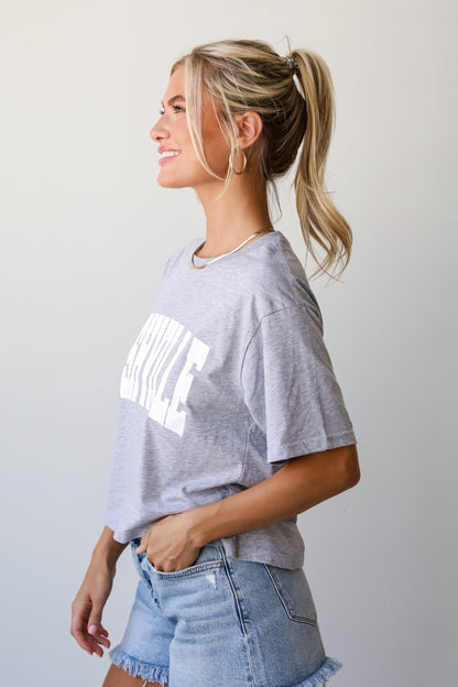 Heather Grey Nashville Cropped Block Letter Tee