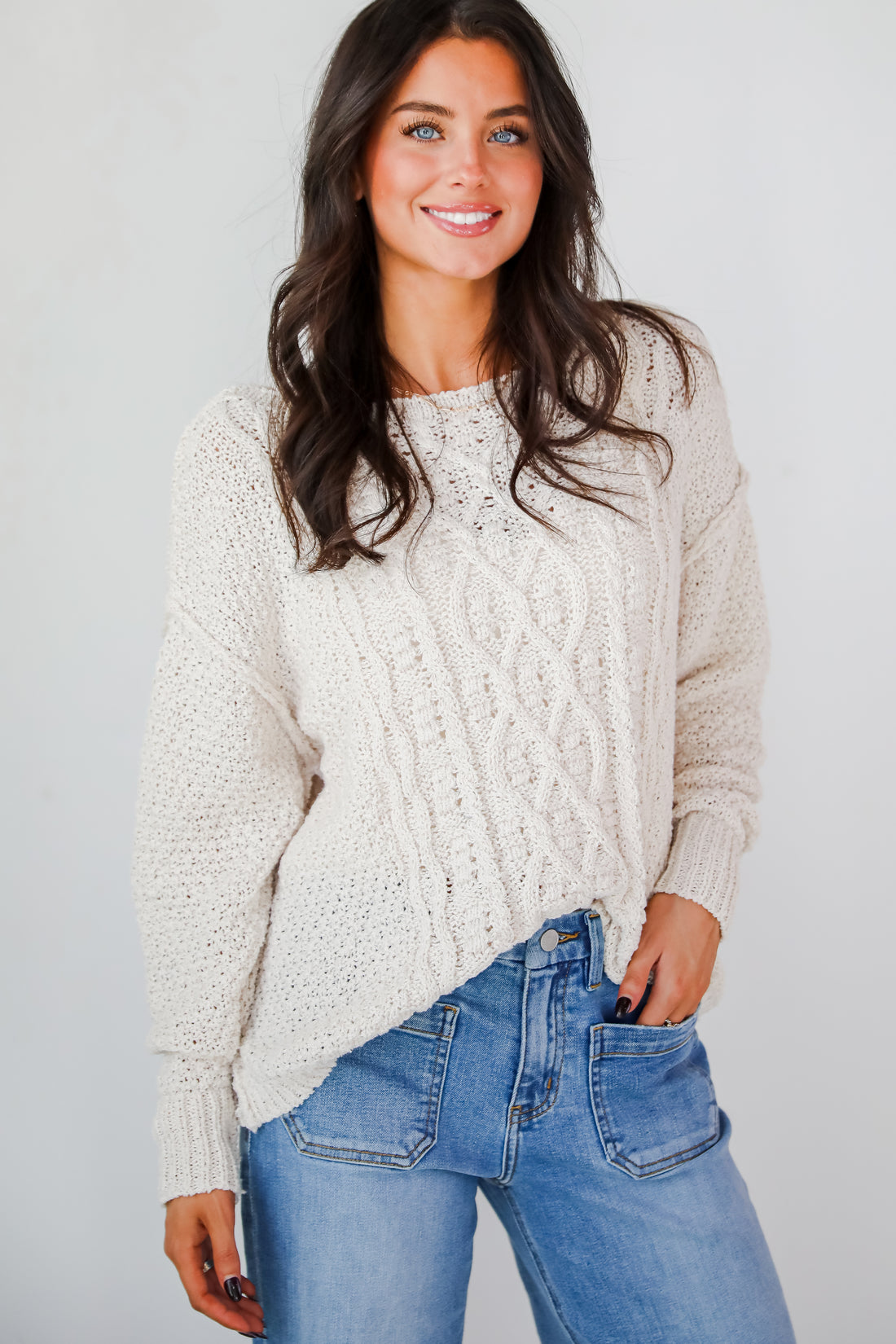 Modern Comfort Natural Cable Knit Sweater