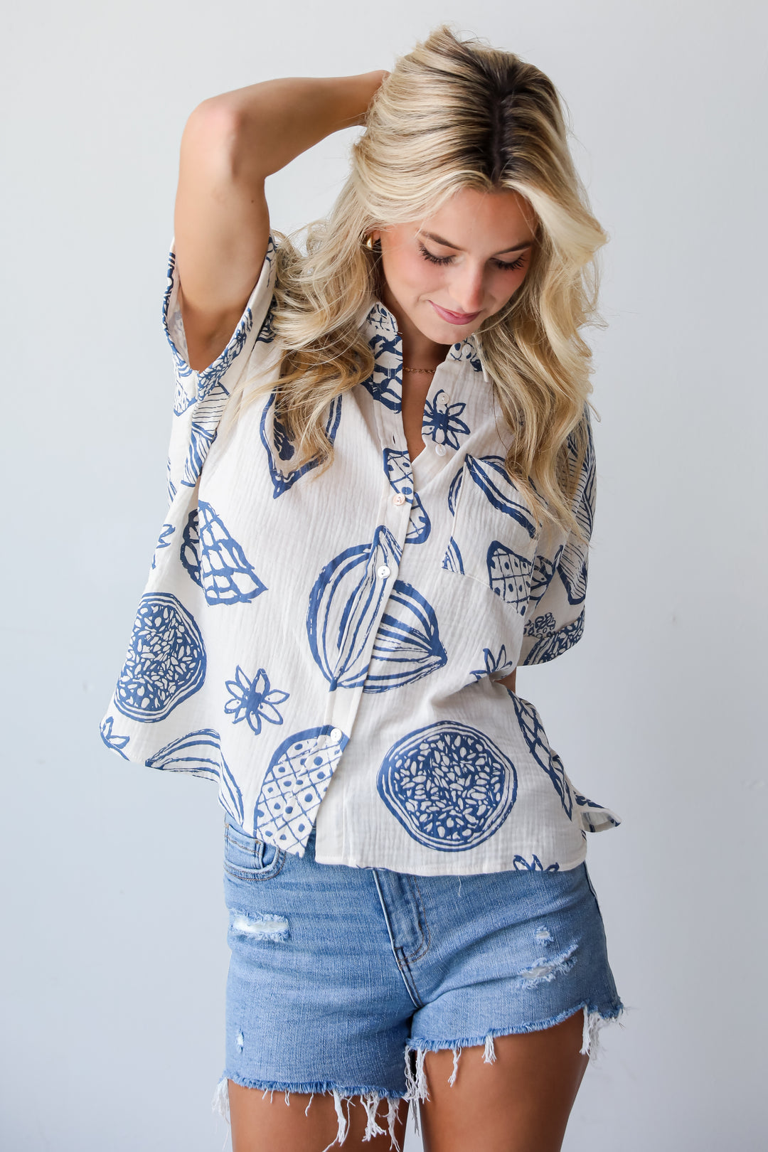 Cute Expertise Blue Linen Blouse