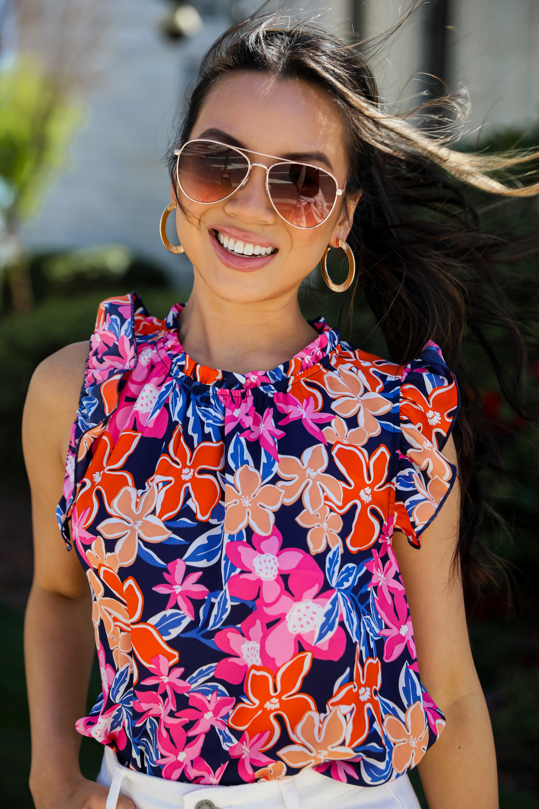 cute Navy Floral Blouse